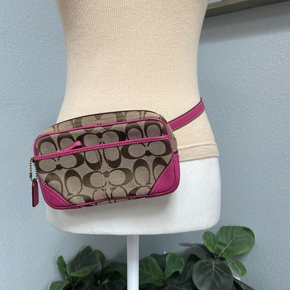 COACH SIGNATURE HOT PINK BROWN WAIST POUCH BELT BAG